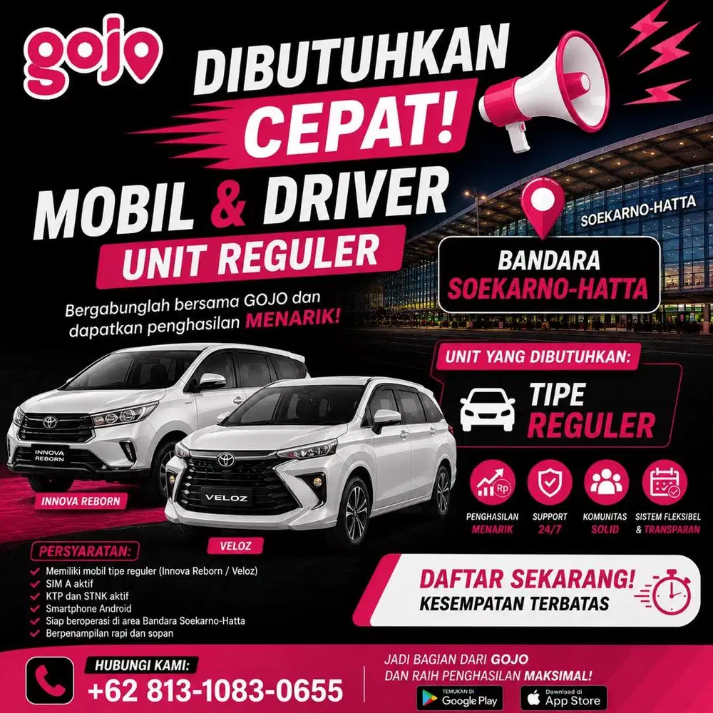 Dibutuhkan Segera Driver + Mobil GOJO Soekarno Hatta