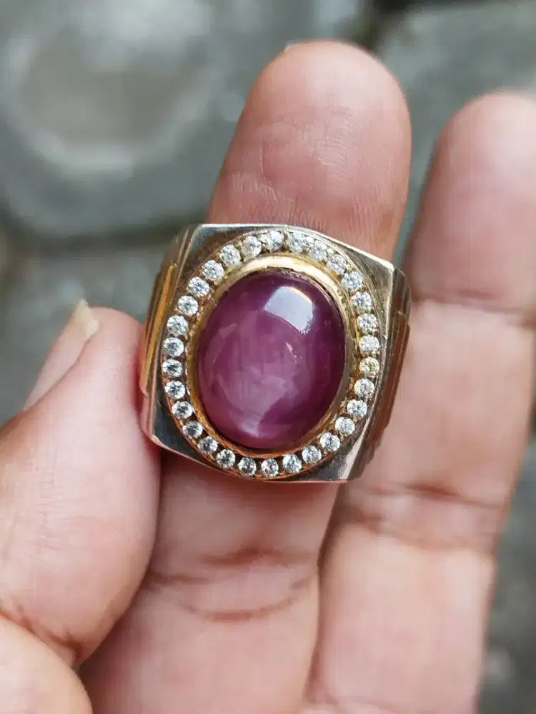Cincin perak batu ruby natural chobocon