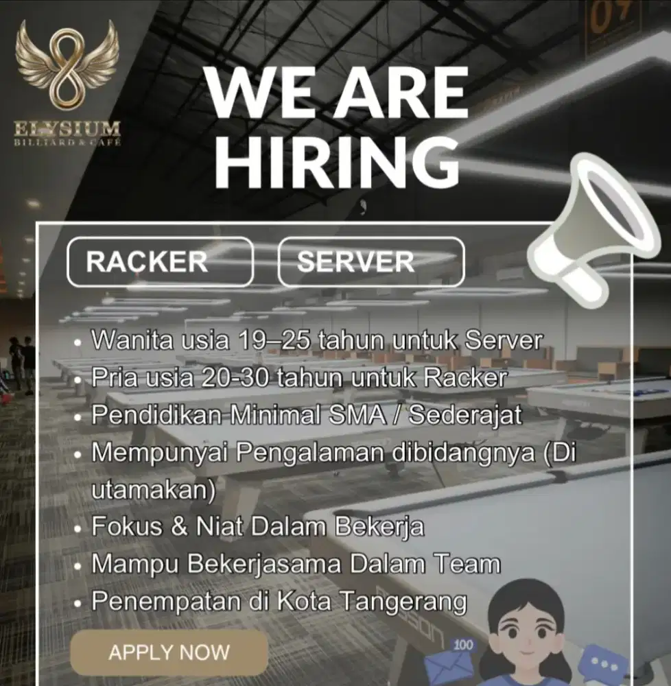lowongan kerja elysium billiard & cafe