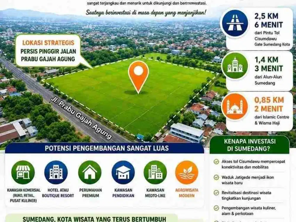 Dijual Lahan sawah lokasi strategis persis pinggir jalan prabu gajah agung, Sumedang, Jawa barat.