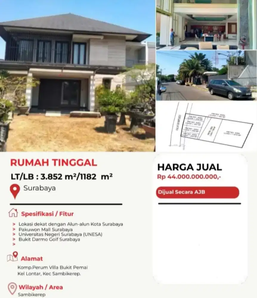 Dijual Rumah 2 Lantai Perumahan Villa Bukit Permai Surabaya