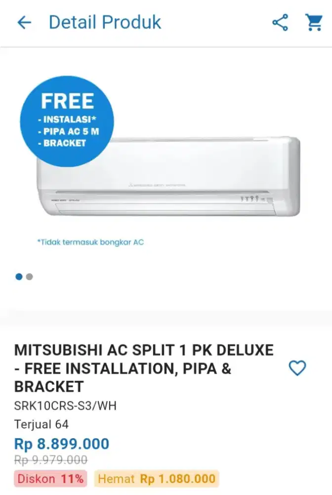 CICILAN MITSUBISHI AC SPLIT 1 PK DELUXE – FRE INSTALATION