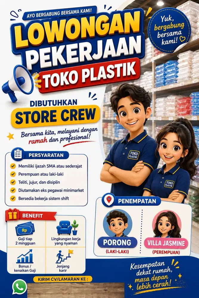 LOWONGAN KERJA STORE CREW - TOKO PLASTIK