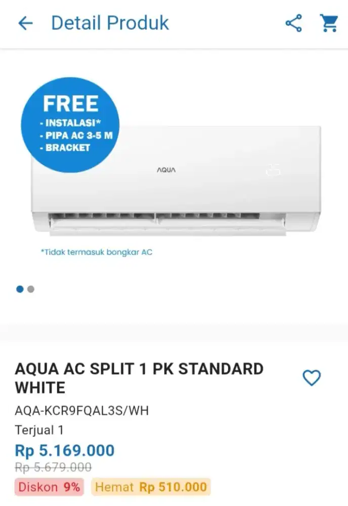 CICILAN AQUA AC SPLIT 1 PK STANDARD WHITE