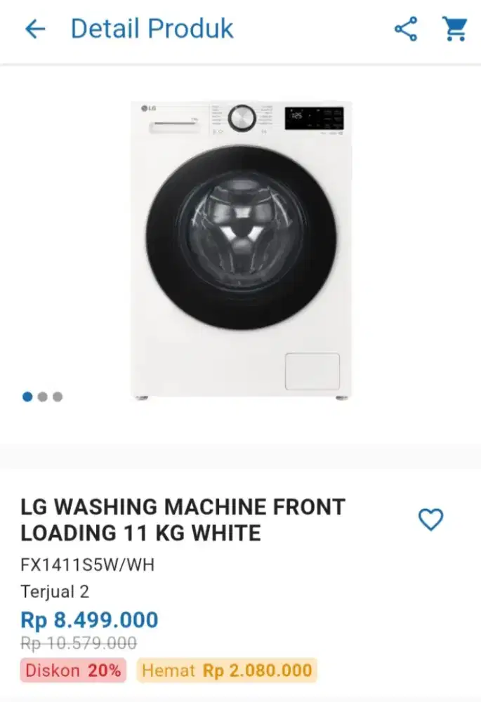 CICILAN LG WASHING MACHINE FRONT LOADING 11 KG