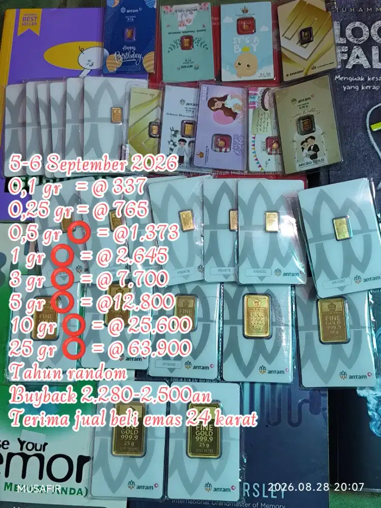 Emas Antam 0,1 gr 0,25 gr 1 gr 2 gr 3 gr 5 gr 10 gr 25 gr RM