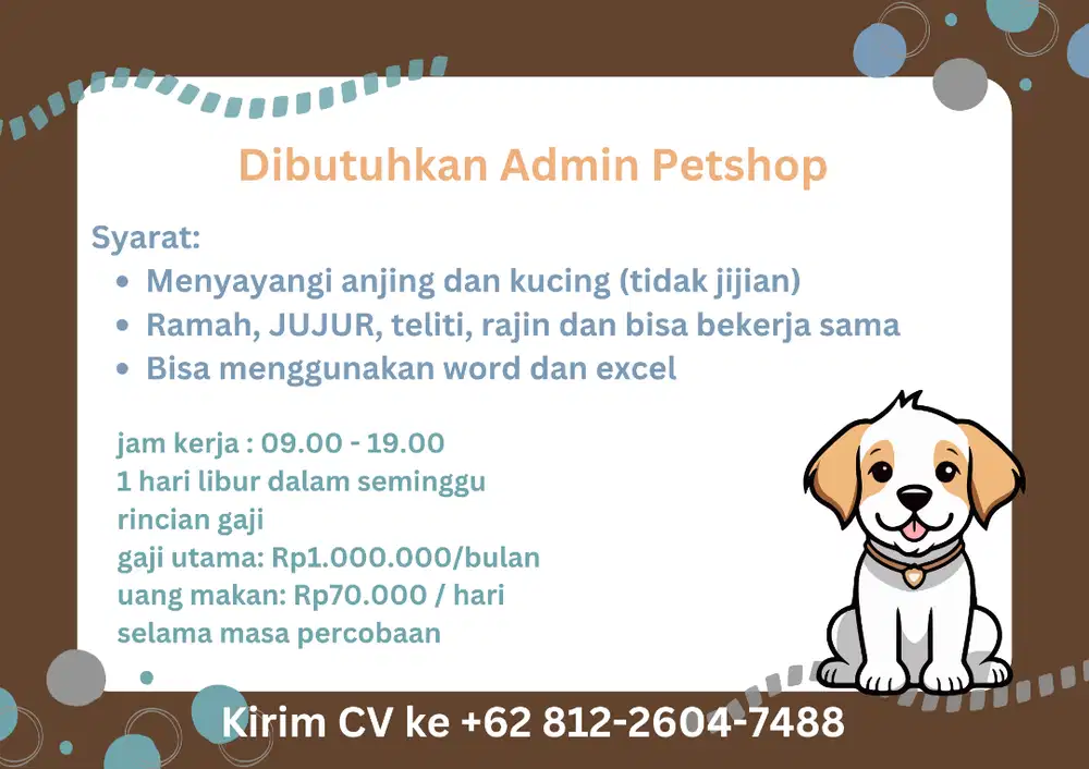 dibutuhkan admin petshop