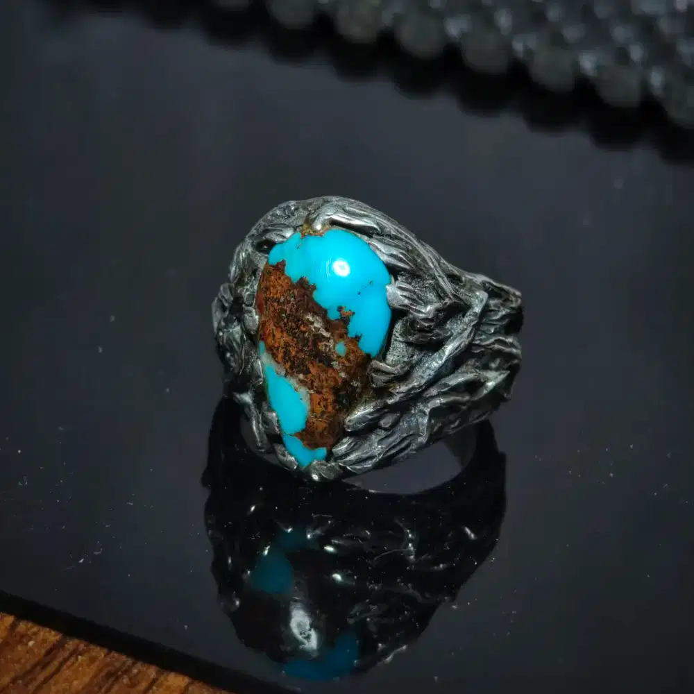 Pirus persia blue fancy karakter sakral ring perak pesanan