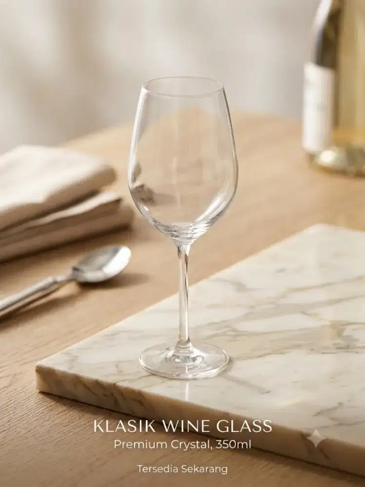 Gelas Wine Kristal Premium 350ml - Wine Glass Bening Estetik Elegan