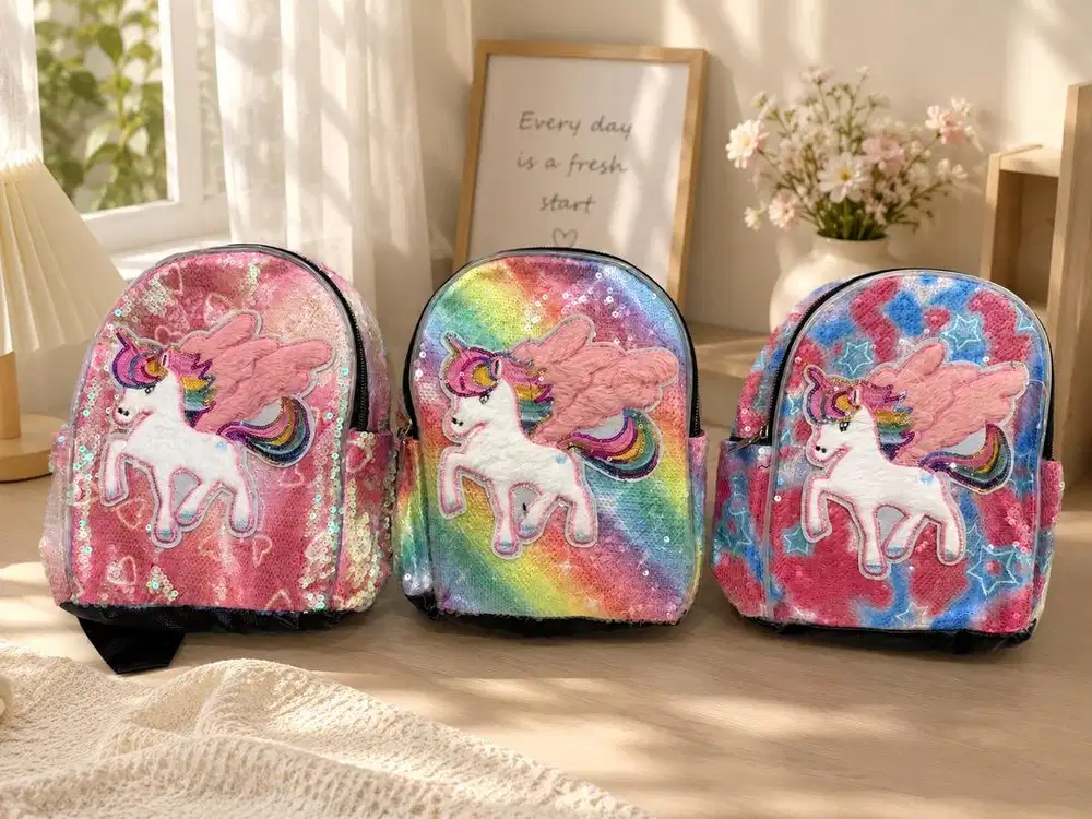 Tas sequin Tas ransel tas LED karakter UNICORN WARNA WARNI glitter