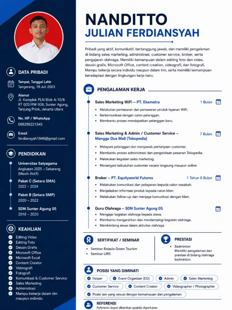 Yang ada lowongan kerja Bisa Di Butuhkan Segera