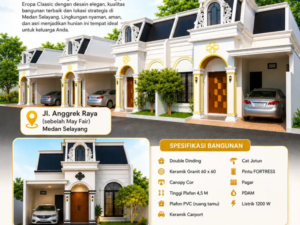 Dijual Rumah dengan Gaya Eropa Classic Dekat Sekolah Azizi di Anggrek Raya Setia Budi Ujung