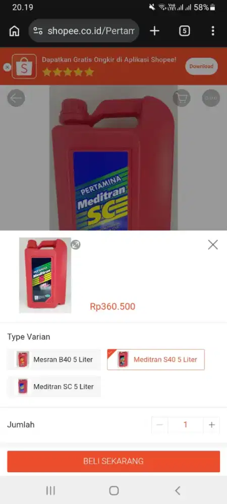 Oli mesin diesel Meditran S40 kemasan 5 liter