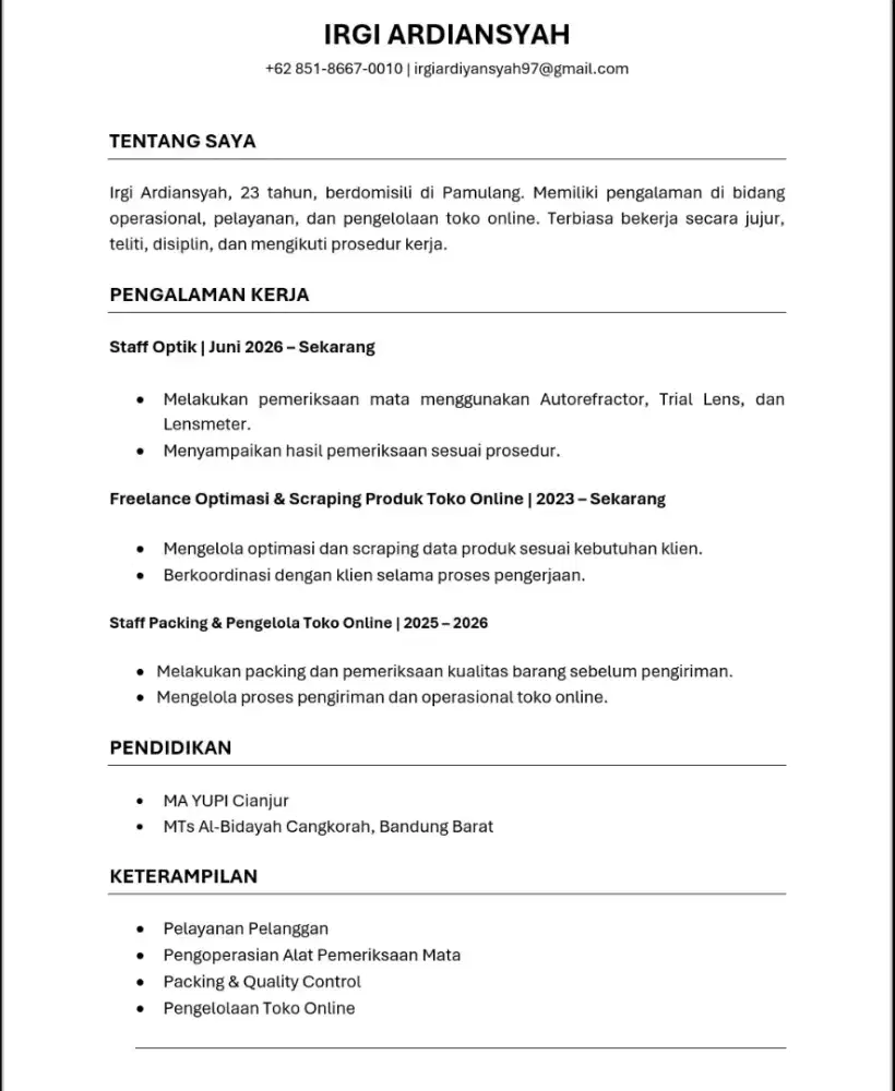 Cari Kerja Area Unpam Pusat, Siap Kerja Cepat