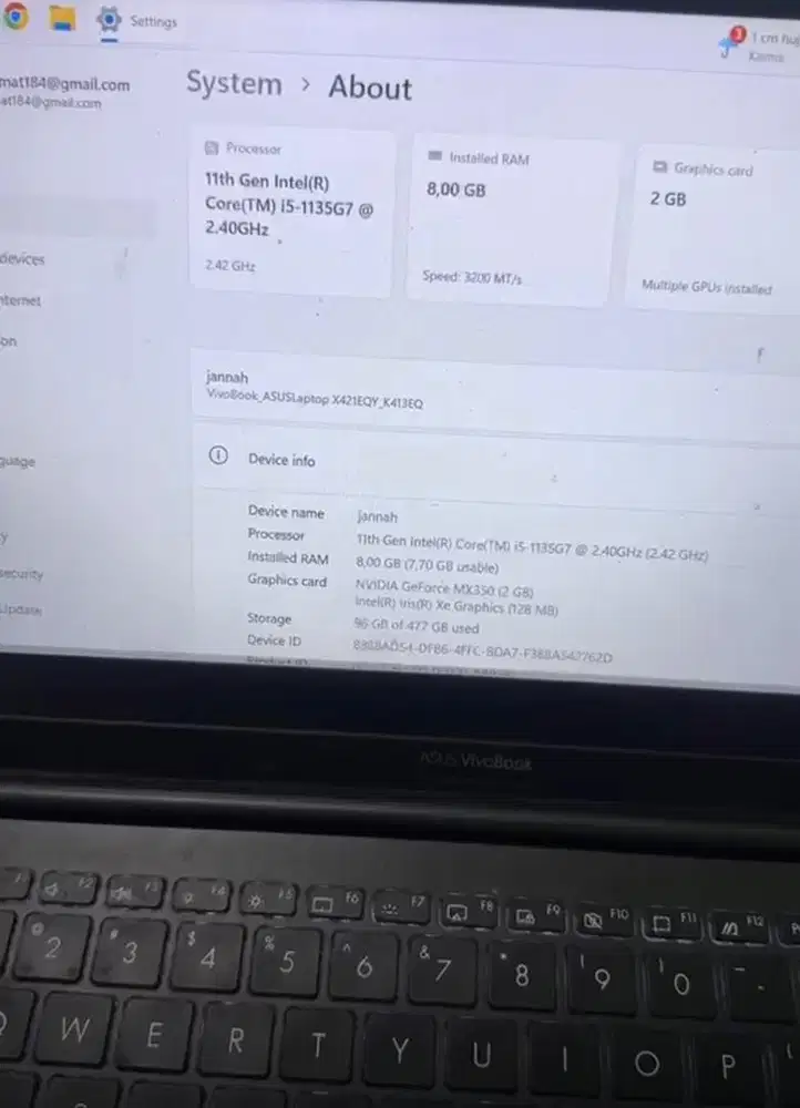 Laptop Asus vivobook14 core i5