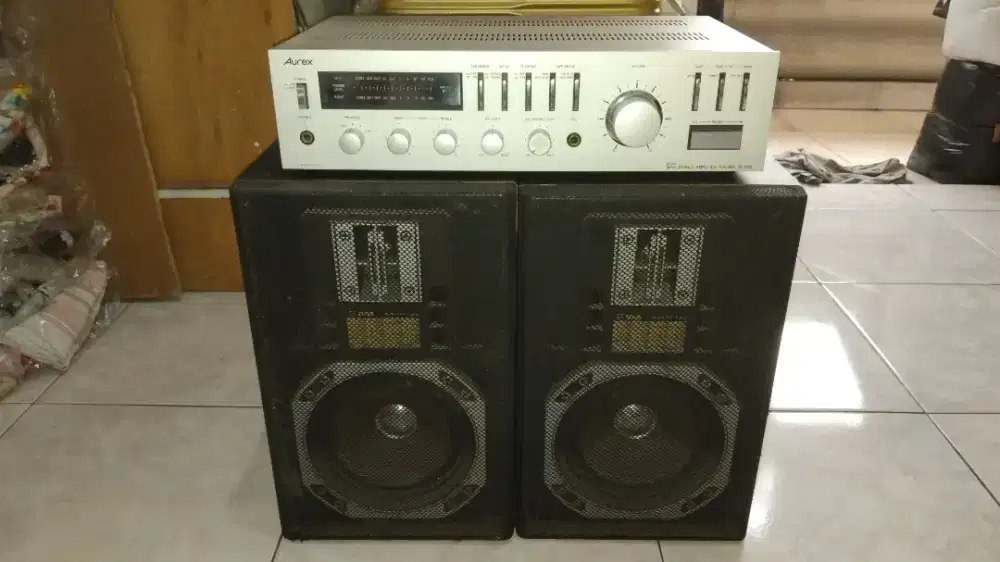 Amplifier Aurex Toshiba + Speker Tens 6 inch bekas seperti baru