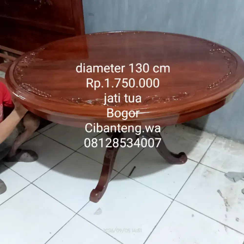 1 meja ukir antik jati tua bulat bundar bagus
