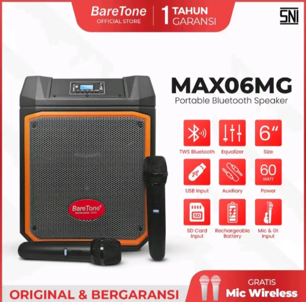 Speaker portable 6 inch bluetooth baretone max06mg