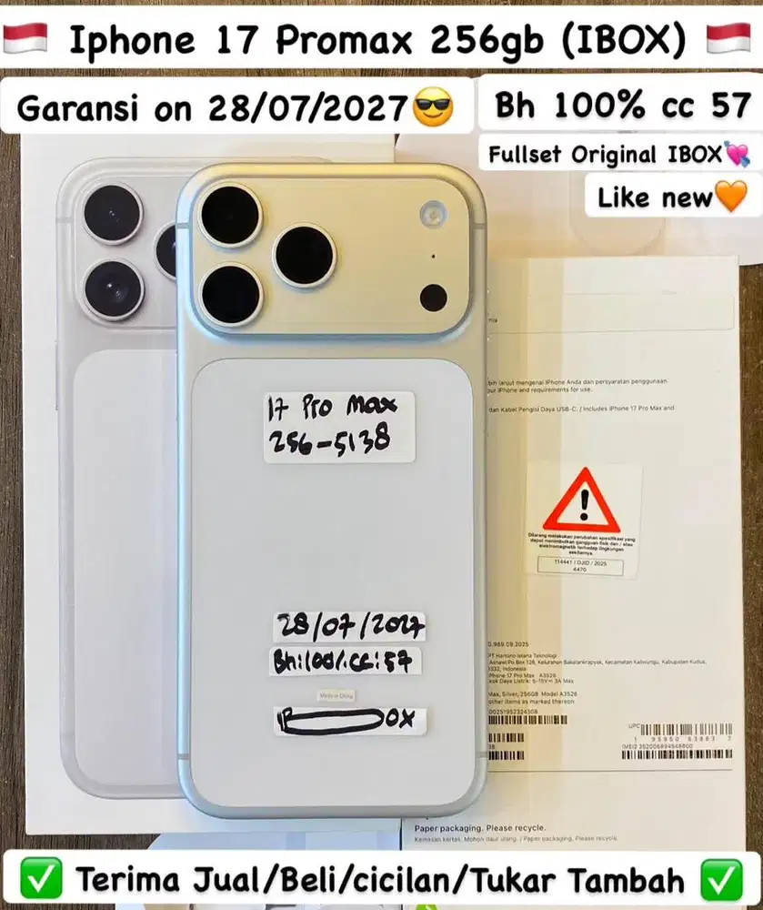 Iphone 17 promax 256 Gb Silver Ibox masih garansi panjang