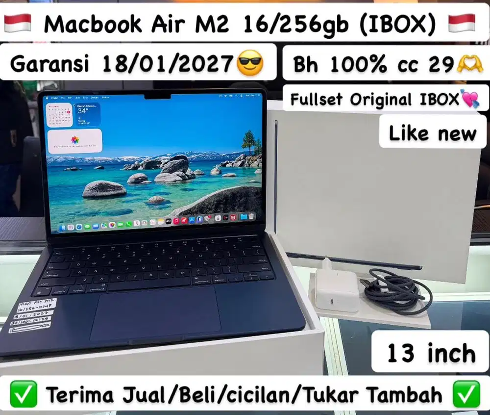 Macbook Air M2 16/256 Gb Midnight Ibox masih garansi