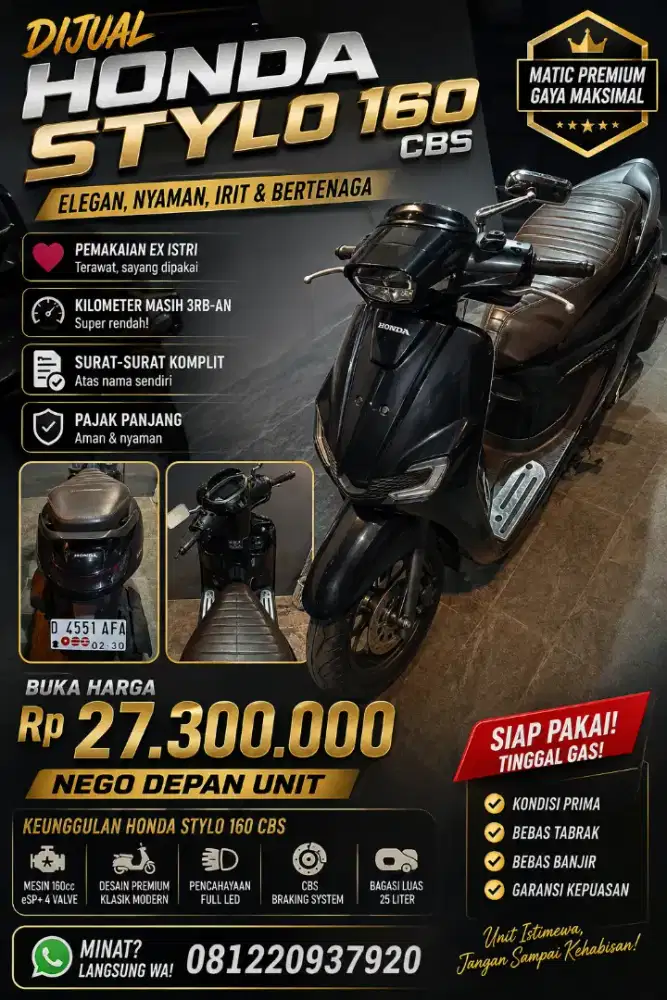 Honda staylo 160cc CBS murmer km rendah