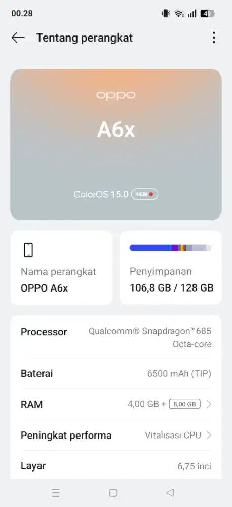 Oppo A6x 4+8 128