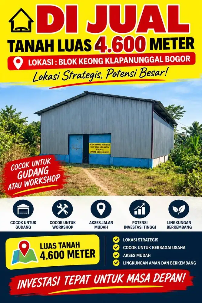 DI JUAL TANAH UNTUK WORKSHOP / PABRIK DI KLAPANUNGGAL BOGOR