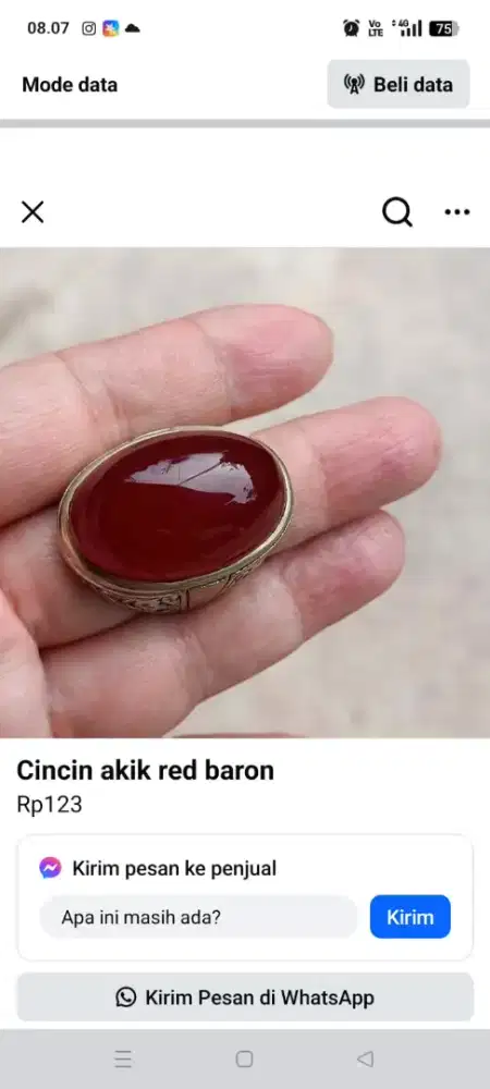 Cincin batu akik red baron