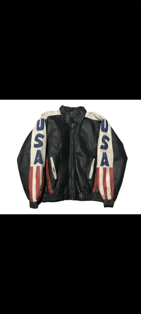 Jaket kulit asli flag USA