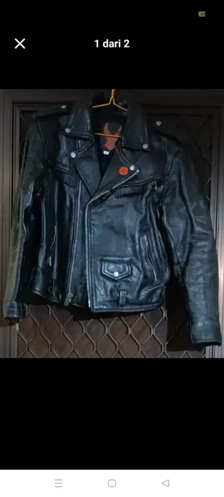 Jaket kulit asli ramones tebal dan berat mengkilap