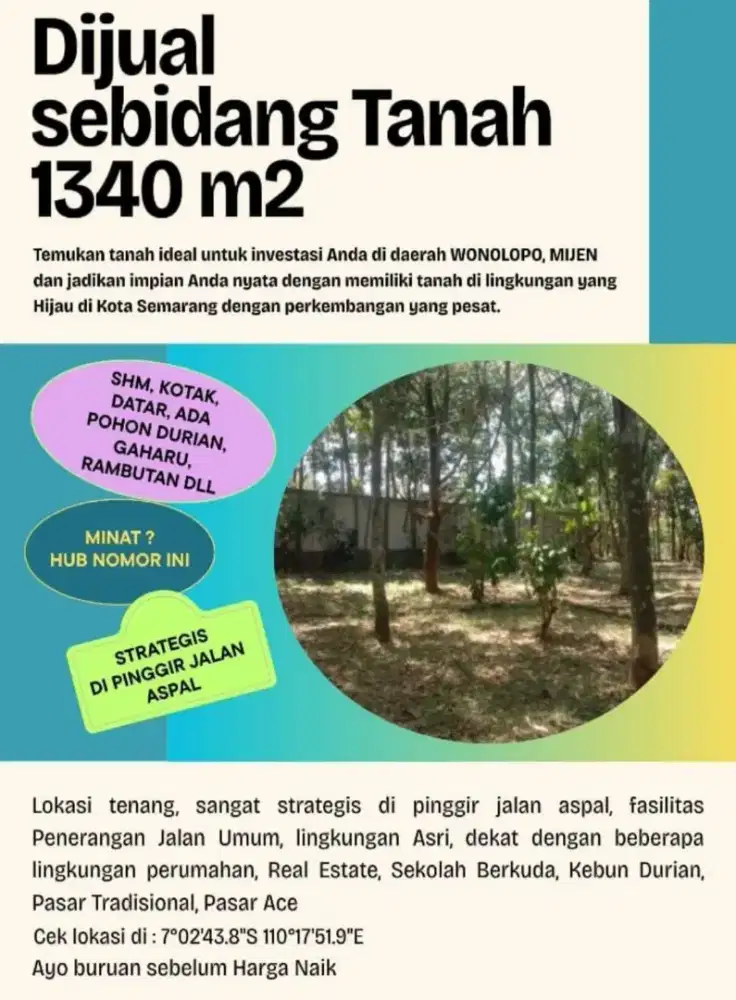 Jual Tanah SHM 1340m² Strategis Mijen Semarang
