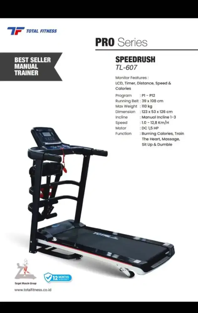 Alat fitnes treadmill elektrik TL 607 hitam