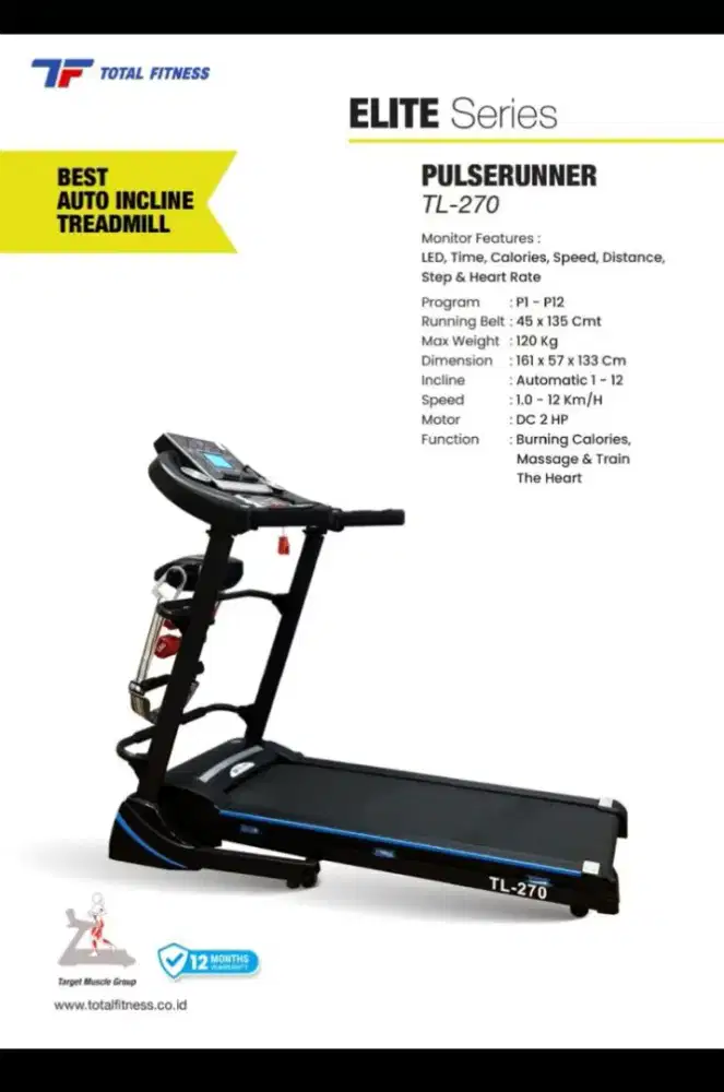 Alat fitnes treadmill elektrik TL 270 Incline otomatis