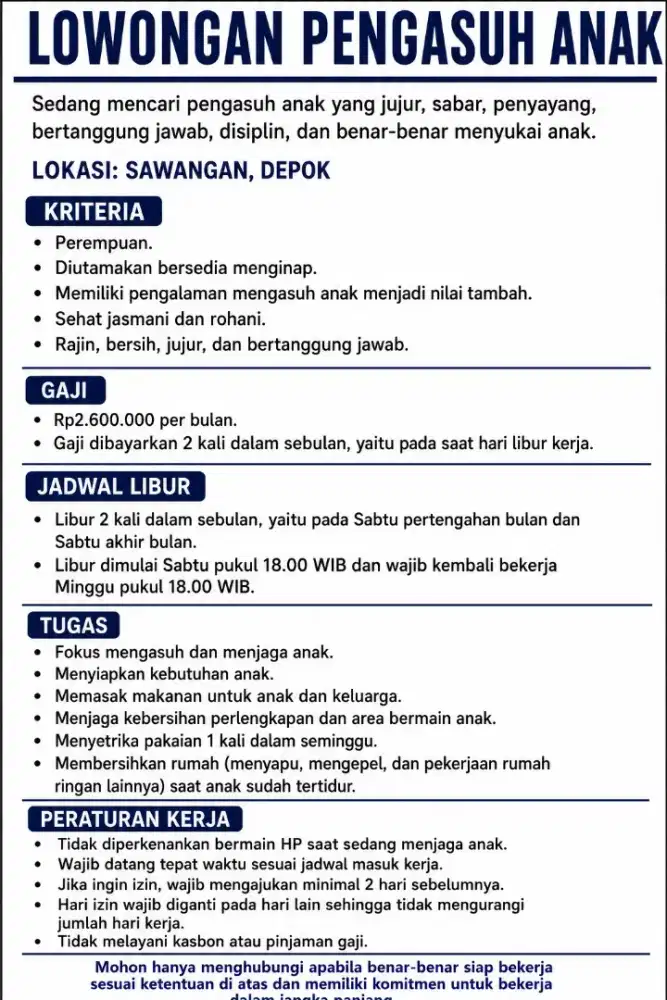 CARI PENGASUH ANAK