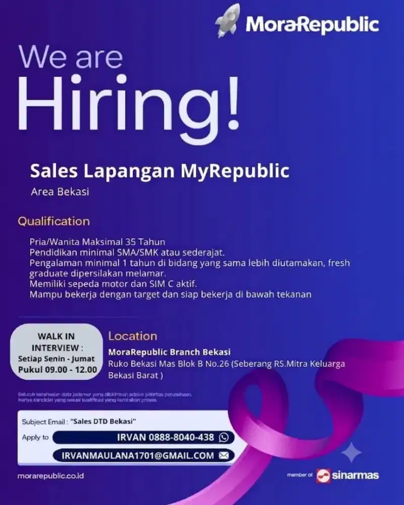 HIRING Sales Lapangan MyRepublic