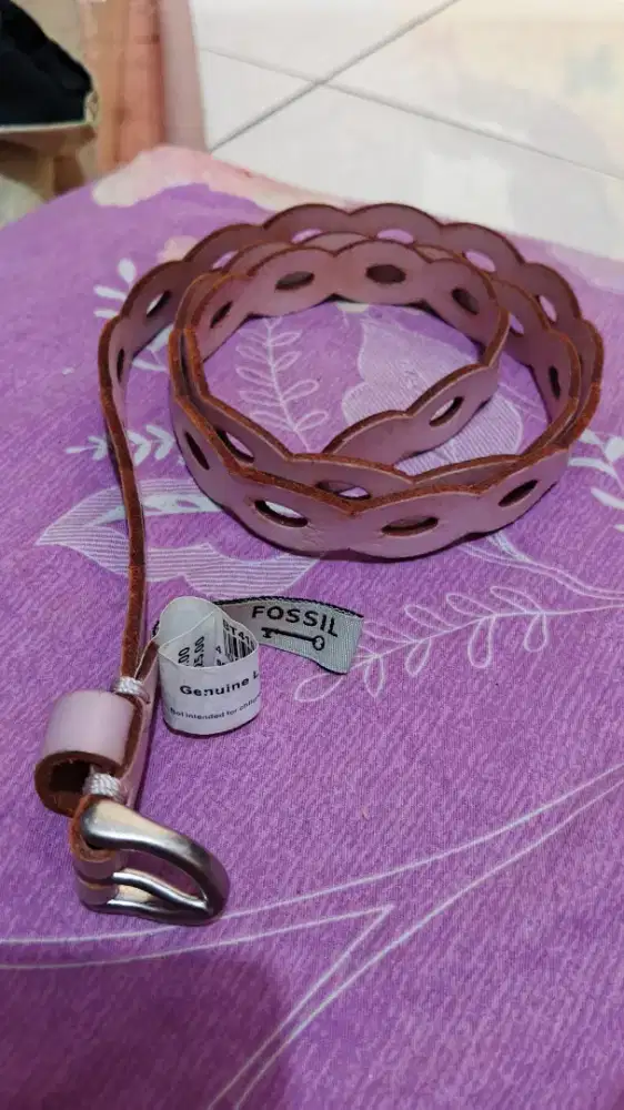 Fossil Original Scalloped Leather Belt Pink - Size M