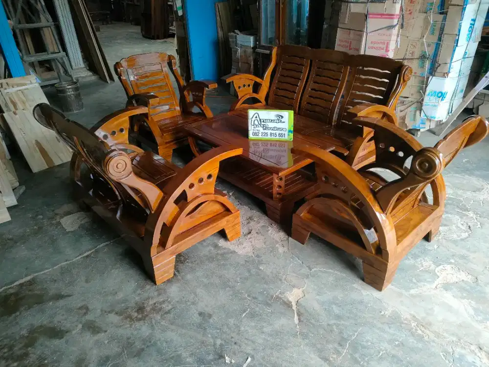 Kursi tamu minimalis becak full kayu jati
