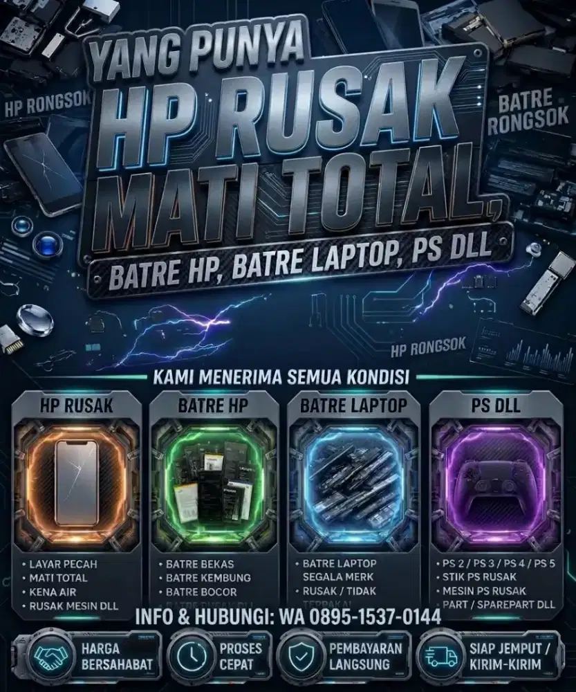 Menerima hp mati total ps rusak laptop rusak