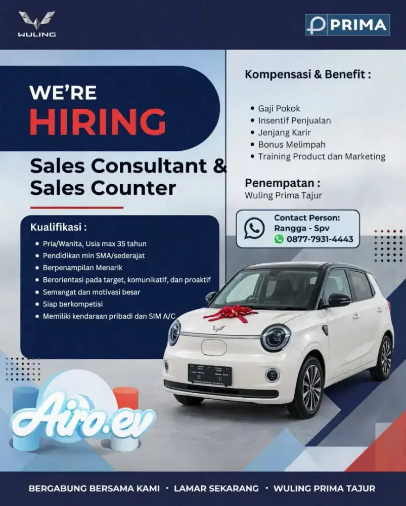 Lowongan kerja Wuling penempatan tajur Bogor