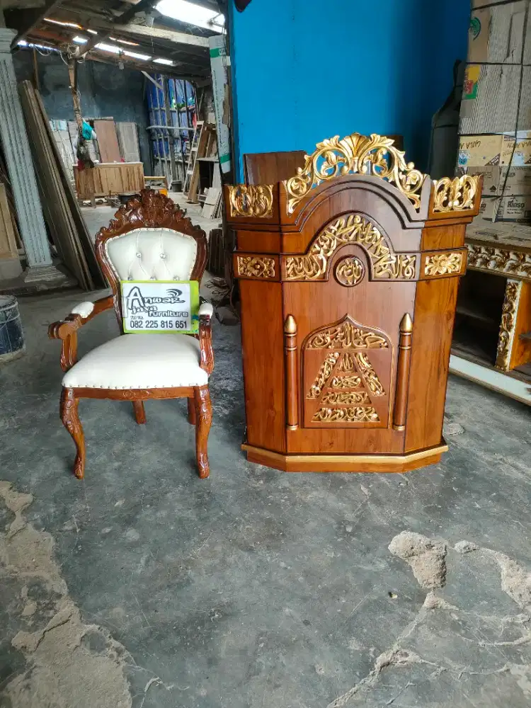 Mimbar masjid podium ukir new full kayu jati