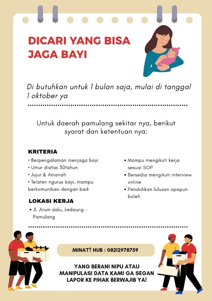 DICARI PENGASUH BAYI UNTUK 1 BULAN