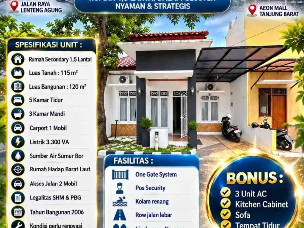 JARANG ADA! RUMAH LUAS DALAM CLUSTER DI TANJUNG BARAT — DEKAT AEON MALL  DI TANJUNG BARAT,JAKARTA SELATAN
