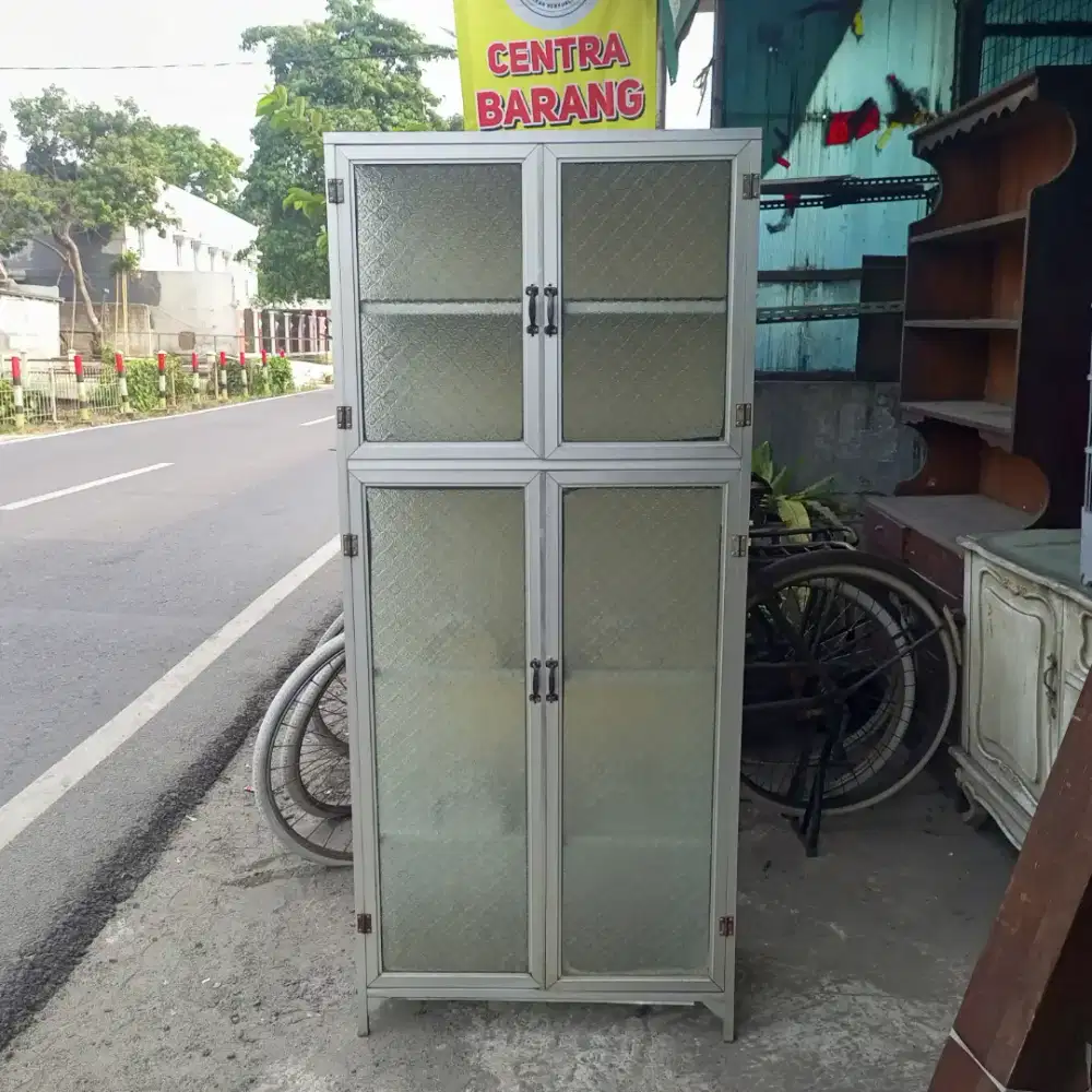 Rak Piring Aluminium 2 Pintu • Lemari Dapur Full Box Siap Pakai