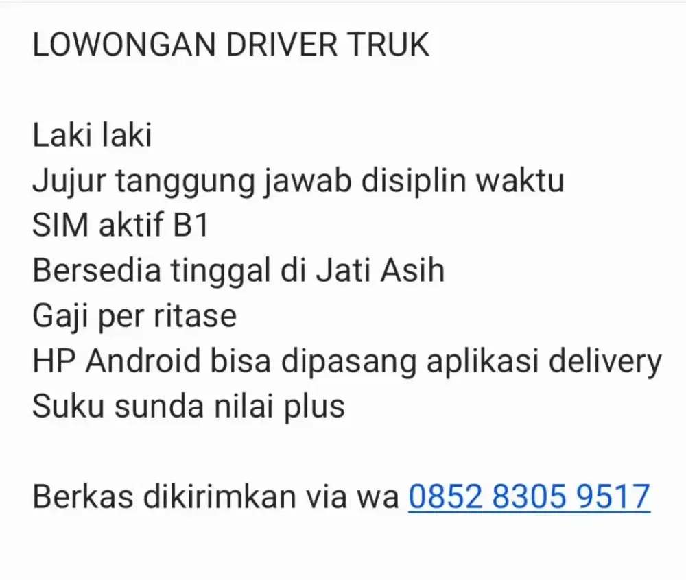 LOWONGAN DRIVER TRUK CDD