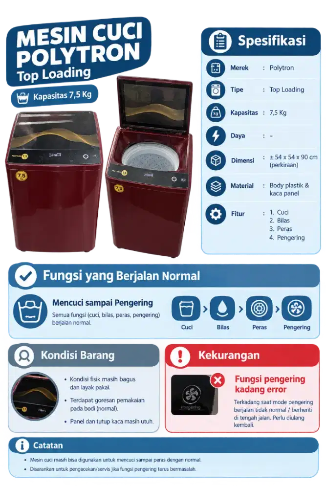 Dijual Mesin Cuci Top Loading