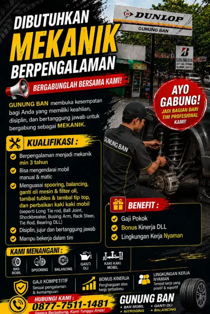 Dicari Mekanik Spooring berpengalaman