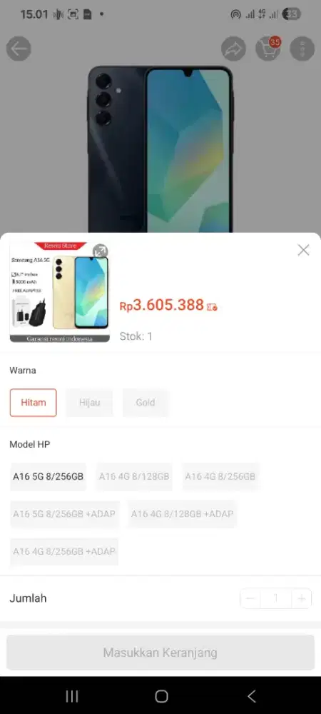 Sansung A165G warna hitam