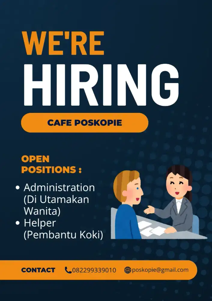 LOWONGAN PEKERJAAN UNTUK ADMIN DAN HELPER KOKI