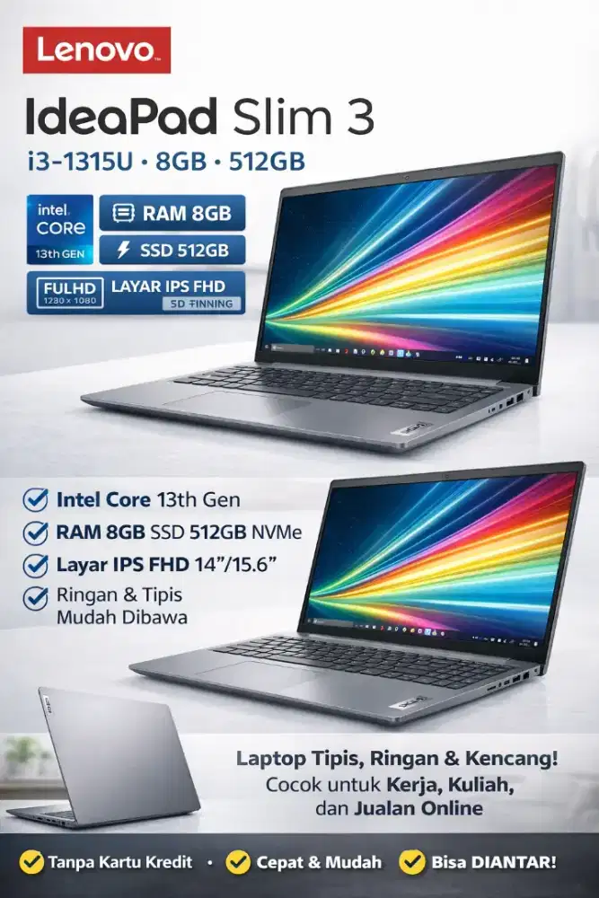 Laptop Lenovo Core i3 RAM 8 SSD 256, Kredit Cicilan Ringan YesssCredit