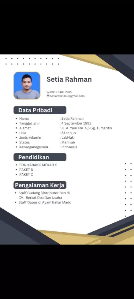 Umur 35 . Domisili banjar timur bpuya motor sendiri